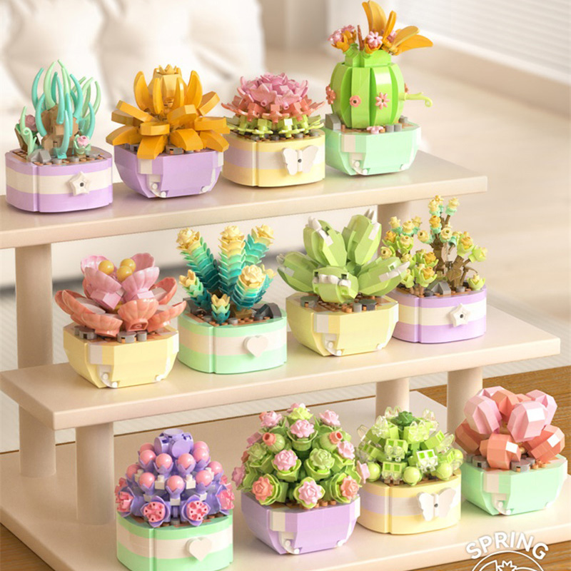 Bonsai Garden Lego - 花多肉植物ビルディングブロック永遠の花盆栽庭ロマンチックなレンガ DIY 鉢植えモデルキッズキットおもちゃ