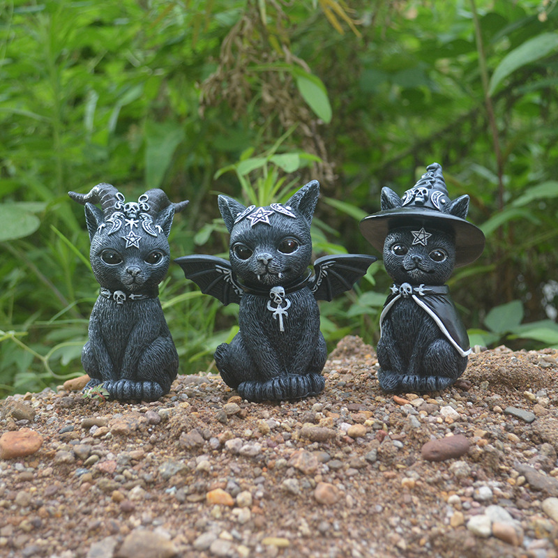 Bonsai Garden Festival - ハロウィン魔法猫樹脂工芸置物動物像ミニチュア家庭菜園盆栽装飾窓デスク装飾お祝いギフト