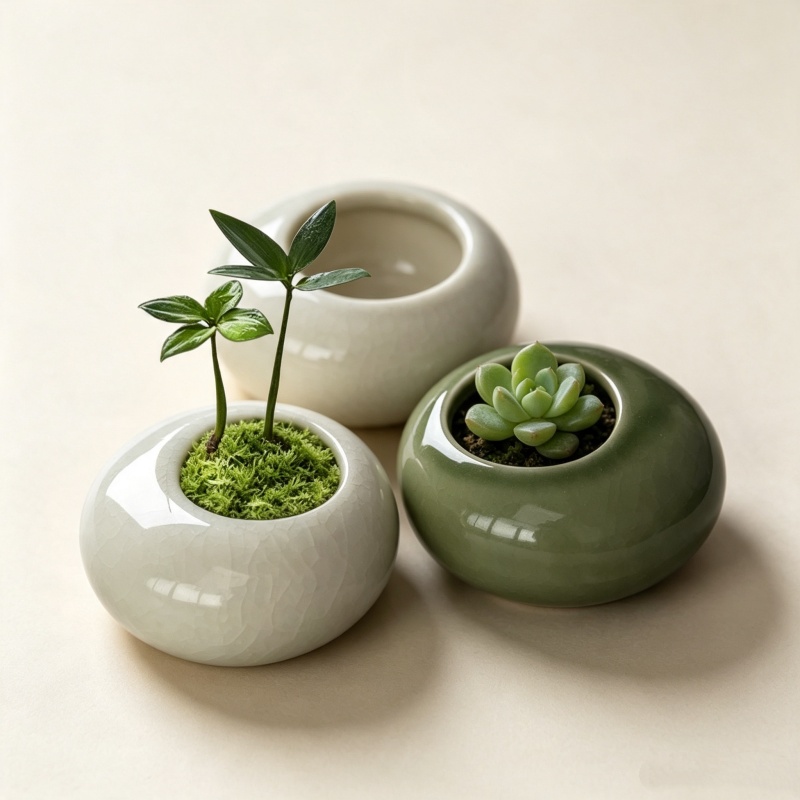 Bonsai Garden Art - ミニアイス クラック グレイズド プラントポット クリエイティブ多肉植物鉢 盆栽花瓶