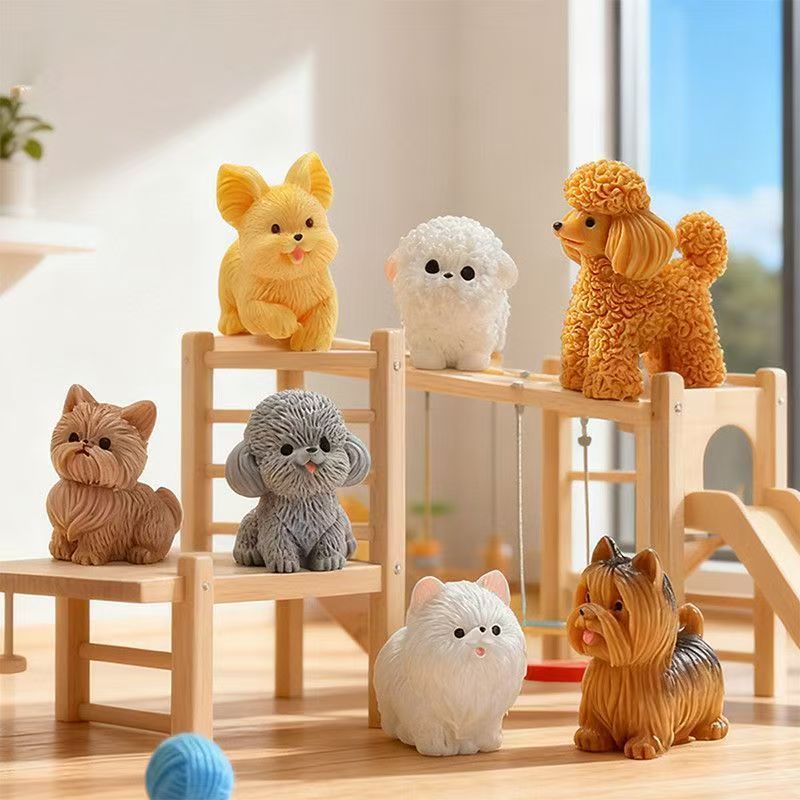 Bonsai Garden Art - かわいいテディプードルの子犬、小型犬の装飾品、樹脂製のミニチュアフィギュア、盆栽、マイクロランドスケープ、妖精の庭の装飾に最適な小さな置物