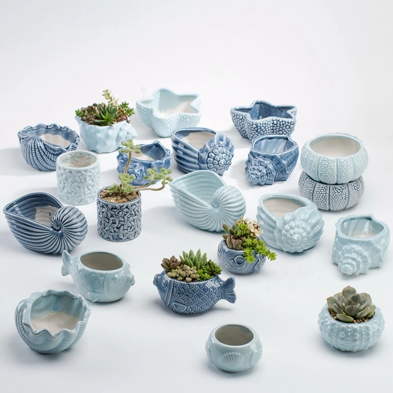 Bonsai Tree Zen Garden - 家の装飾用の花が付いた青い磁器の植木鉢,ヨーロッパスタイル,かわいい