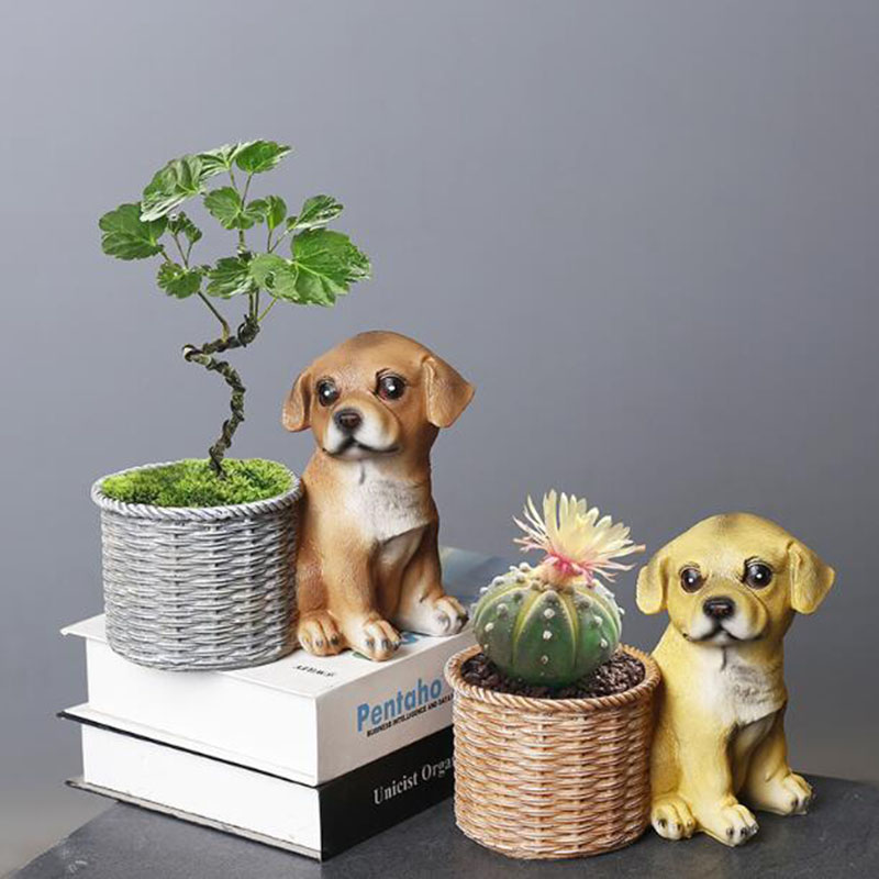 Bonsai Garden Art - 家庭用リビングルームオフィス樹脂盆栽花瓶多肉植物ポットガーデンアート犬バスケット植木鉢の装飾品装飾