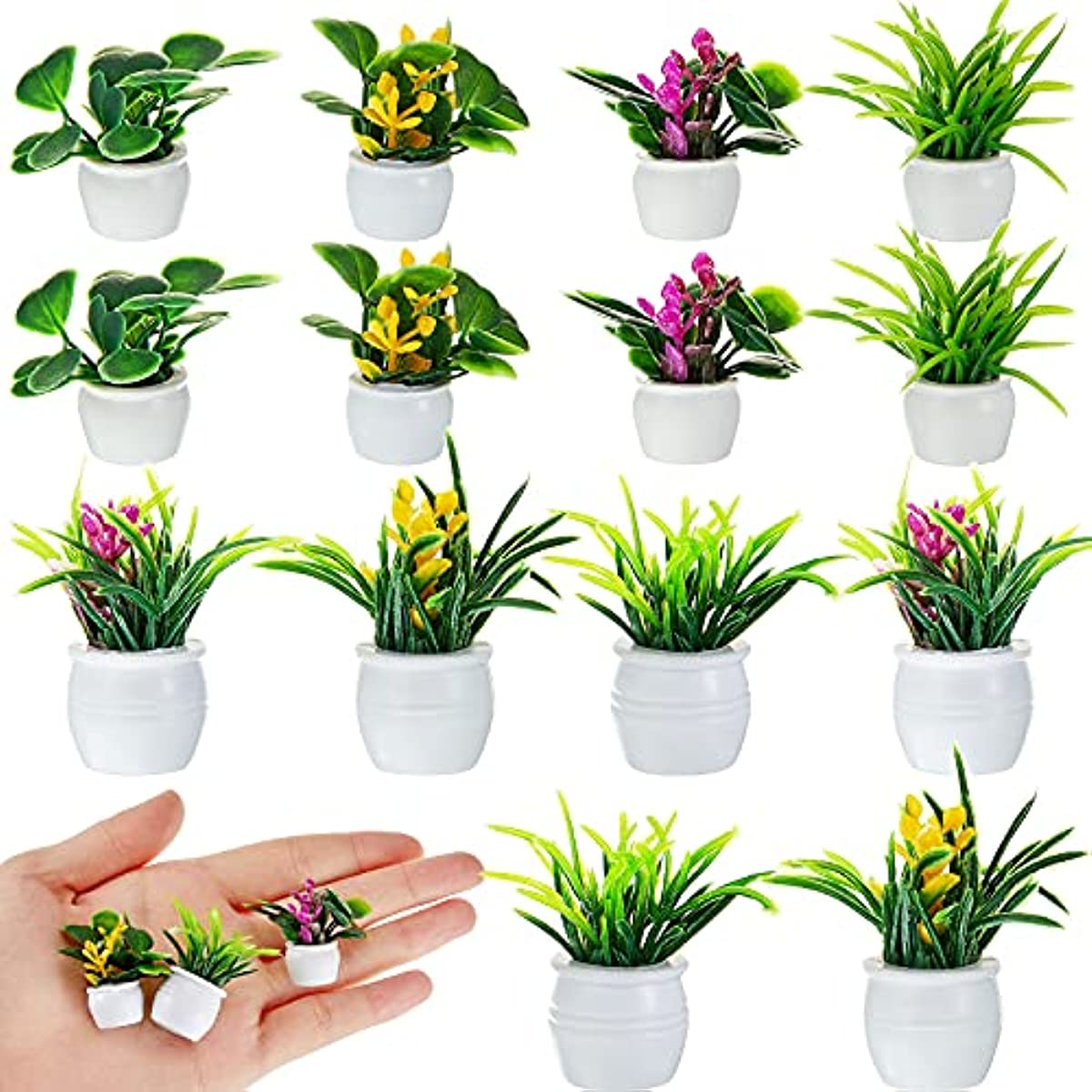 Bonsai Garden Mini - ドールハウス植物、ミニチュア盆栽、ミニ鉢植え、フラワーモデル、小さなフェイクグリーン装飾おもちゃハウス