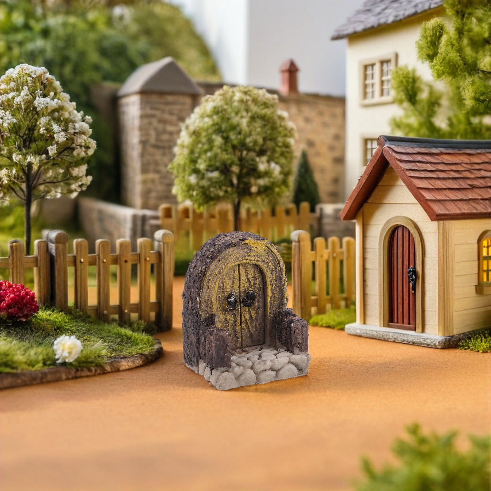 Bonsai Garden Art - 2個入り マイクロ風景装飾 ミニチュア木製妖精の扉 自然な質感のアーチ型ミニハウスドア 庭園アート盆栽用