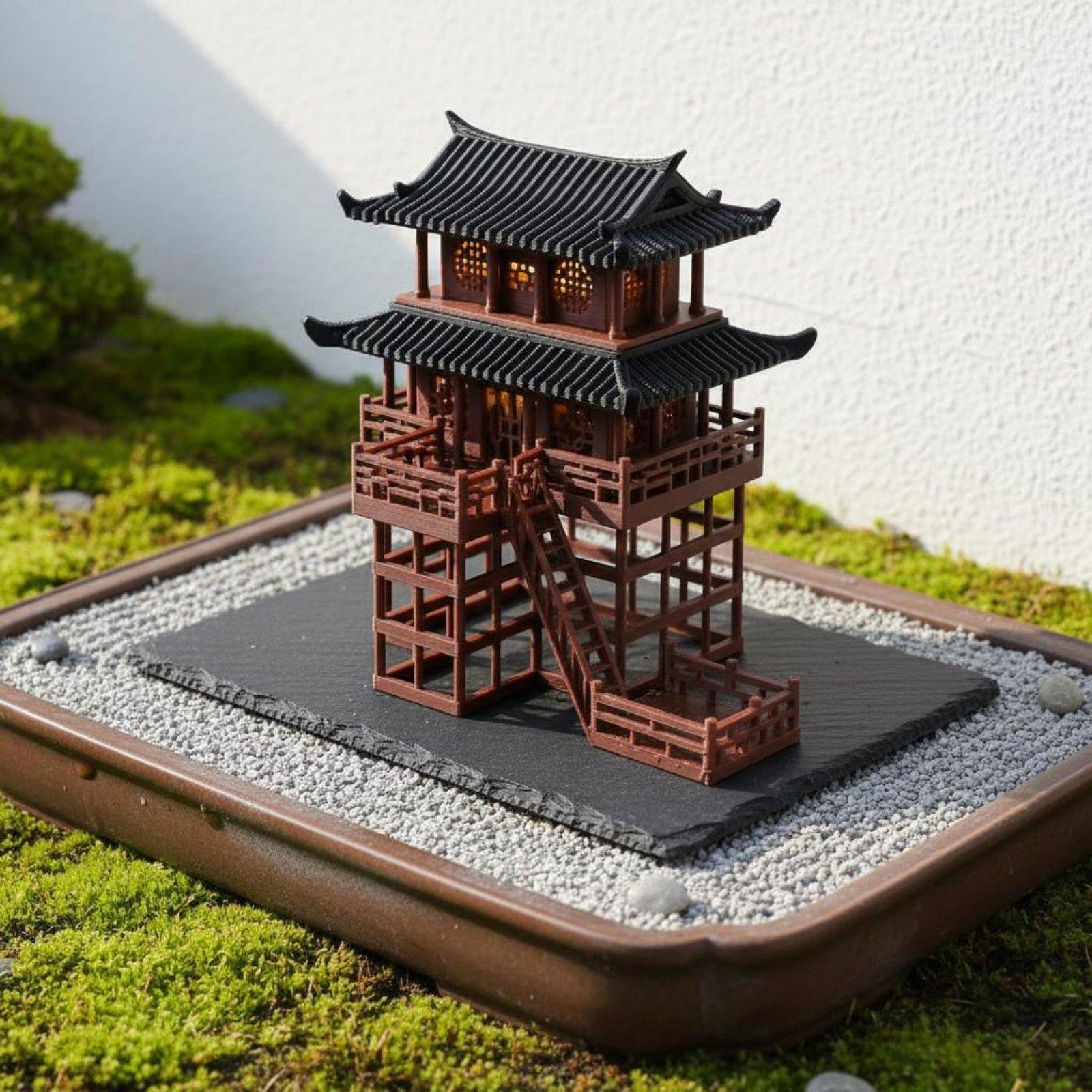 Bonsai Garden Mini - 盆栽ハウス卓上プラスチック製パゴダミニマイクロ風景ホームアクセント、和風庭園パゴダ用