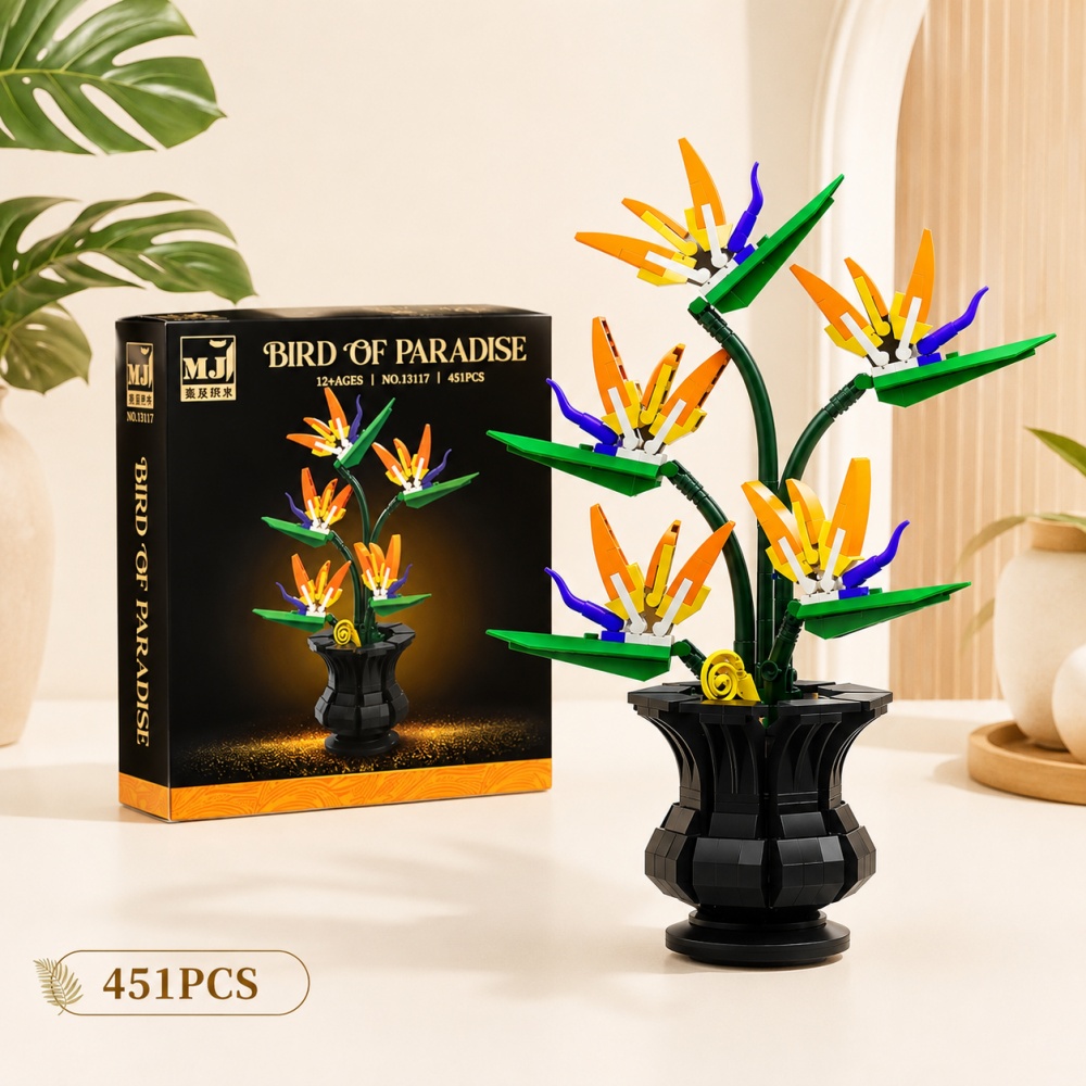 Bonsai Garden Lego - 盆栽ビルディングブロックキット、451ピースの極楽鳥の花の詳細な花束、クリエイティブDIY植物ホームデスクトップオーナメントギフト