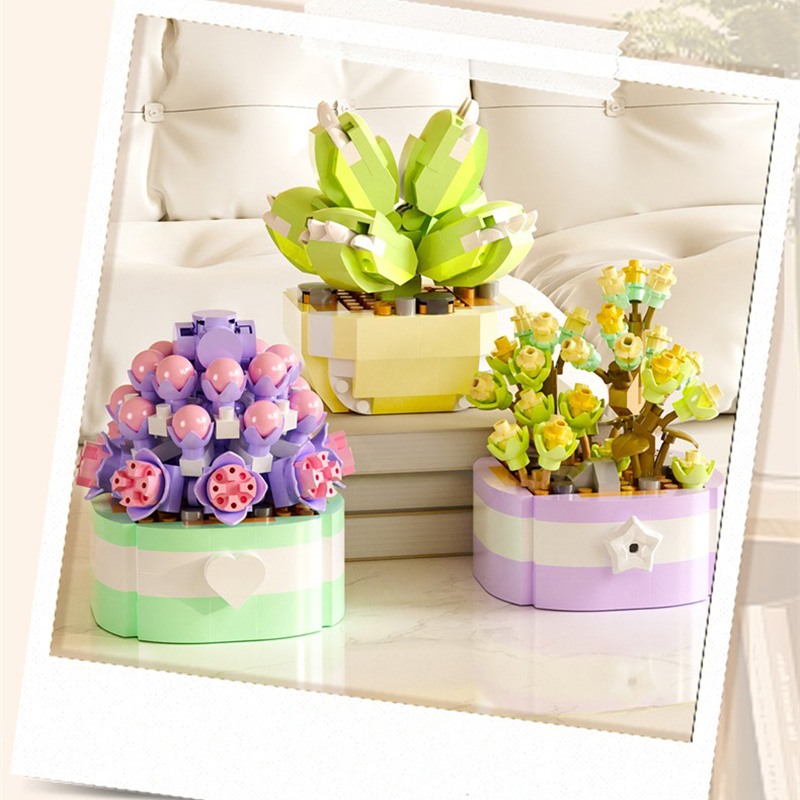 花多肉植物ビルディングブロック永遠の花盆栽庭ロマンチックなレ - Bonsai Garden Lego のレビューと価格