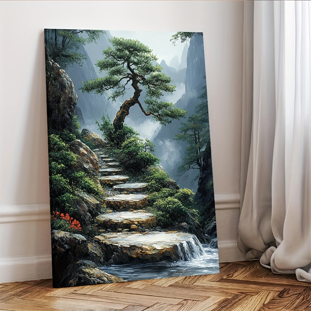 日本の盆栽を描いた禅庭キャンバスアート作品、壁の装飾に最適、 - Bonsai Vertical Garden のレビューと価格