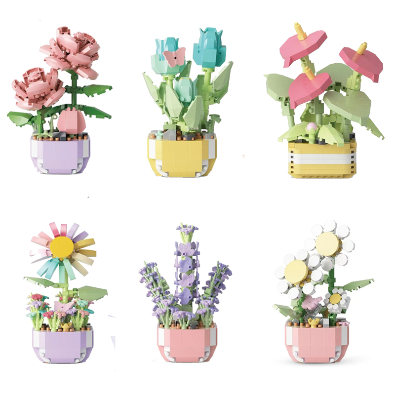 ミニ鉢植えの花ビルディングブロックセット子供 DIY 教育玩 - Bonsai Garden Lego のレビューと価格