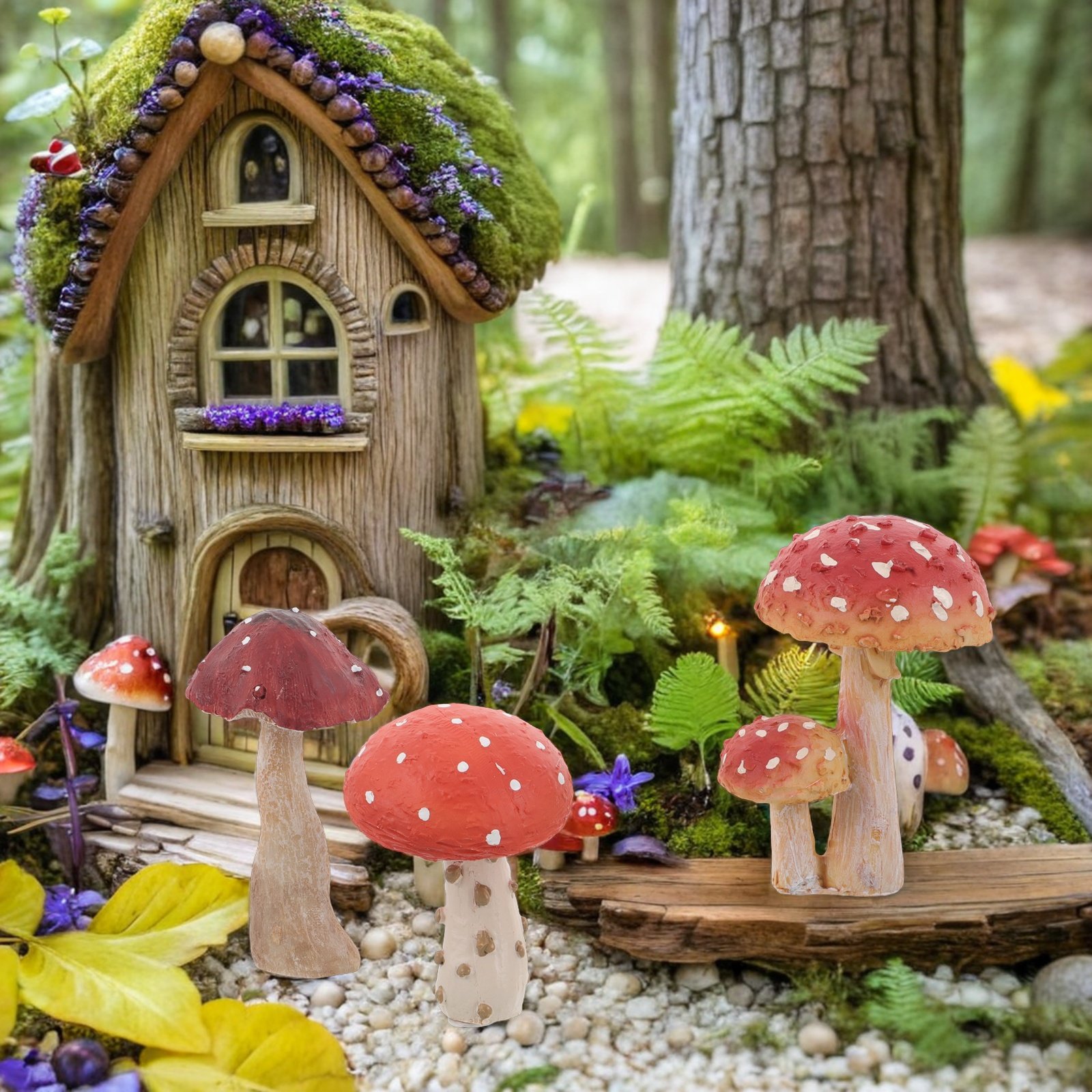 3個入り樹脂製キノコガーデンスタチューデコレーション屋外彫刻 - Bonsai Garden Set Up のレビューと価格