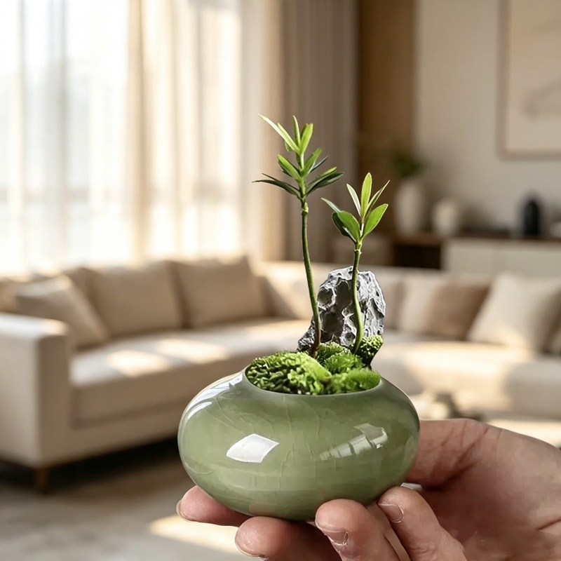 ミニアイス クラック グレイズド プラントポット クリエイテ - Bonsai Garden Art のレビューと価格