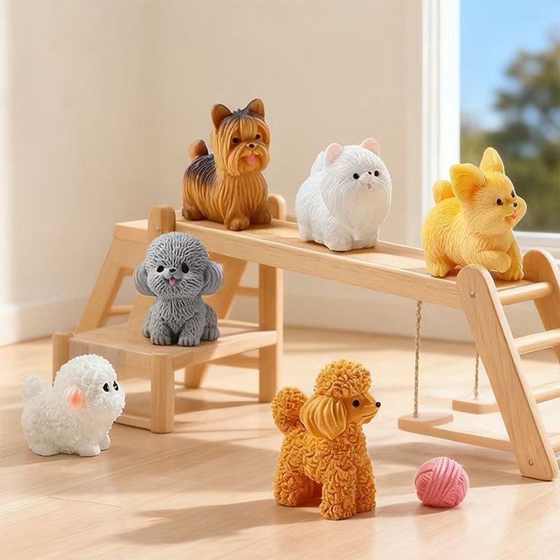 かわいいテディプードルの子犬、小型犬の装飾品、樹脂製のミニチ - Bonsai Garden Art のレビューと価格