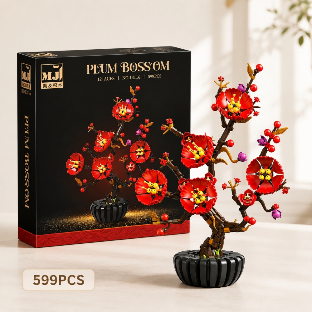 新しい梅の花盆栽モデルブロック、599個の詳細な花束セット、 - Bonsai Garden Lego のレビューと価格