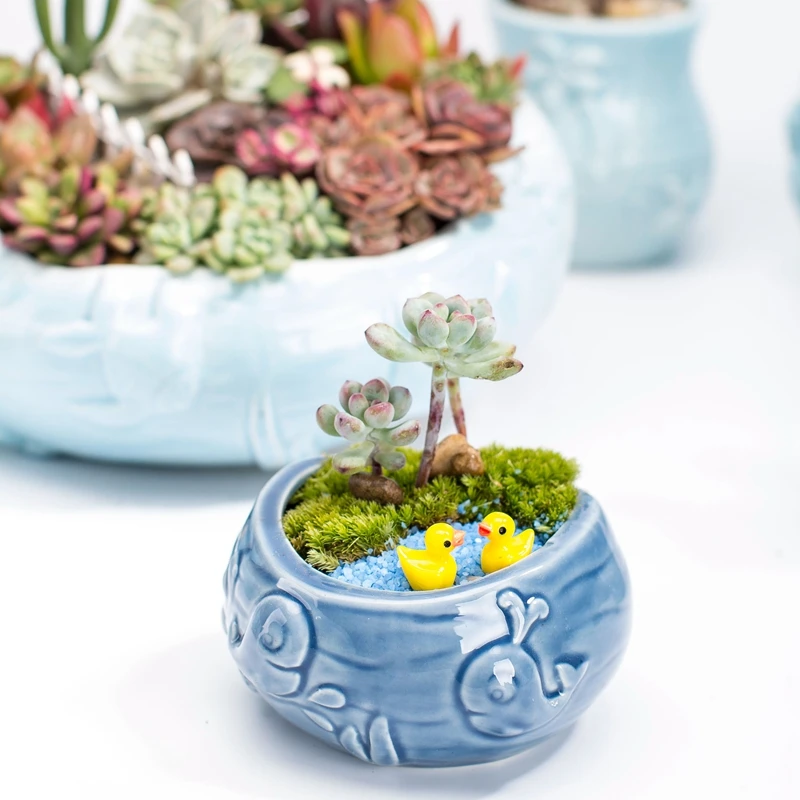 家の装飾用の花が付いた青い磁器の植木鉢,ヨーロッパスタイル, - Bonsai Tree Zen Garden のレビューと価格