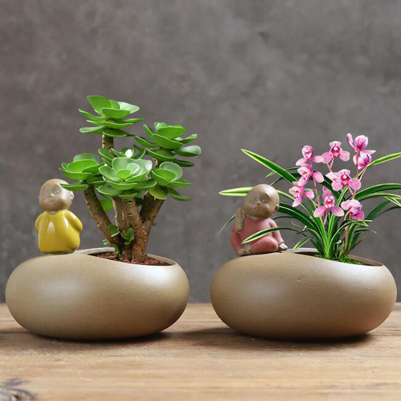 中国風のレトロセラミック僧侶植木鉢多肉植物ポット盆栽花瓶デス - Bonsai Garden Art のレビューと価格