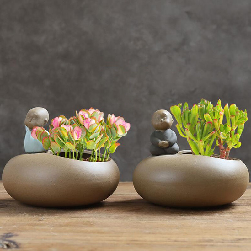 中国風のレトロセラミック僧侶植木鉢多肉植物ポット盆栽花瓶デス - Bonsai Garden Art のレビューと価格