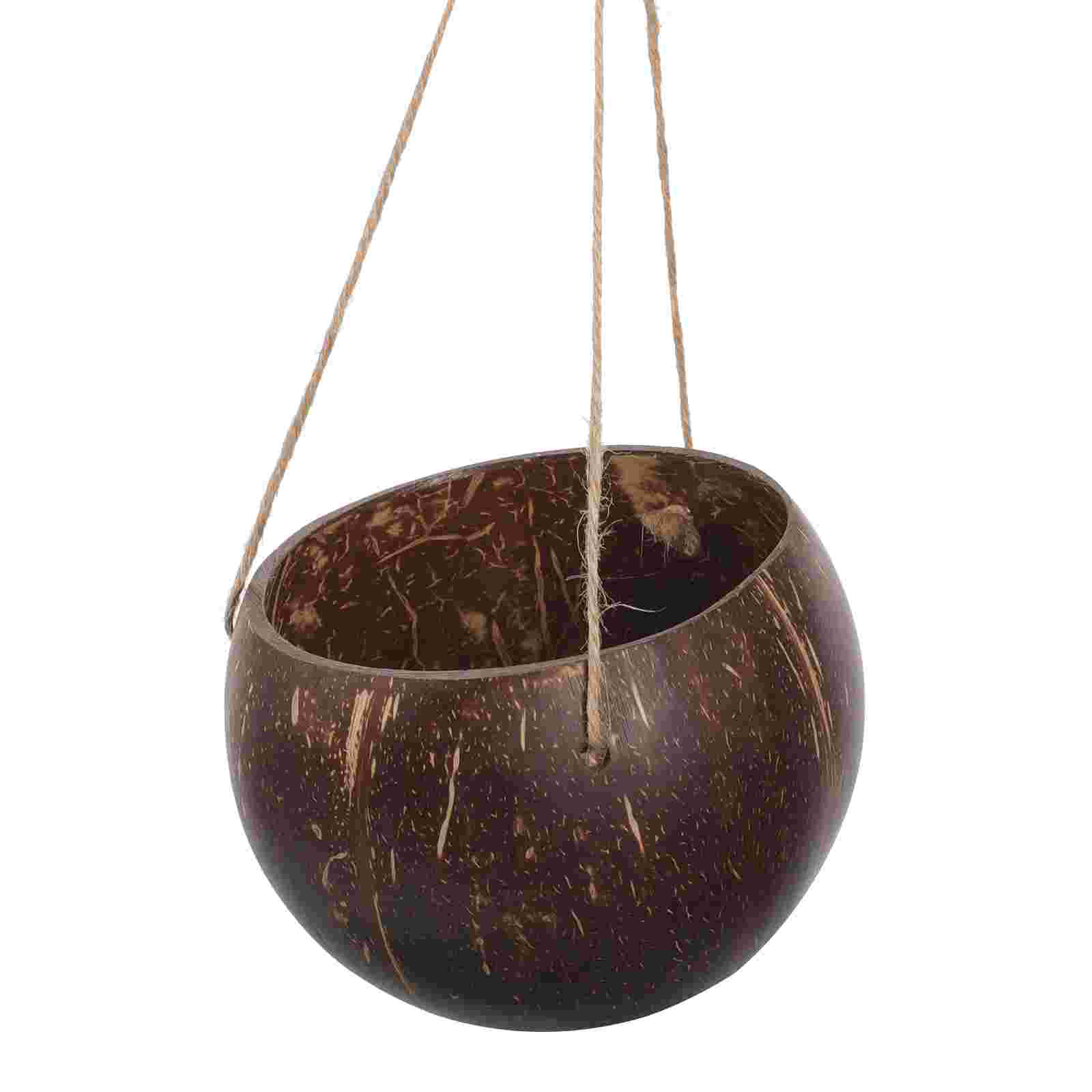 天然ココナッツシェルハンギング植木鉢、屋内植物用ポット、チェ - Bonsai Tree Zen Garden のレビューと価格