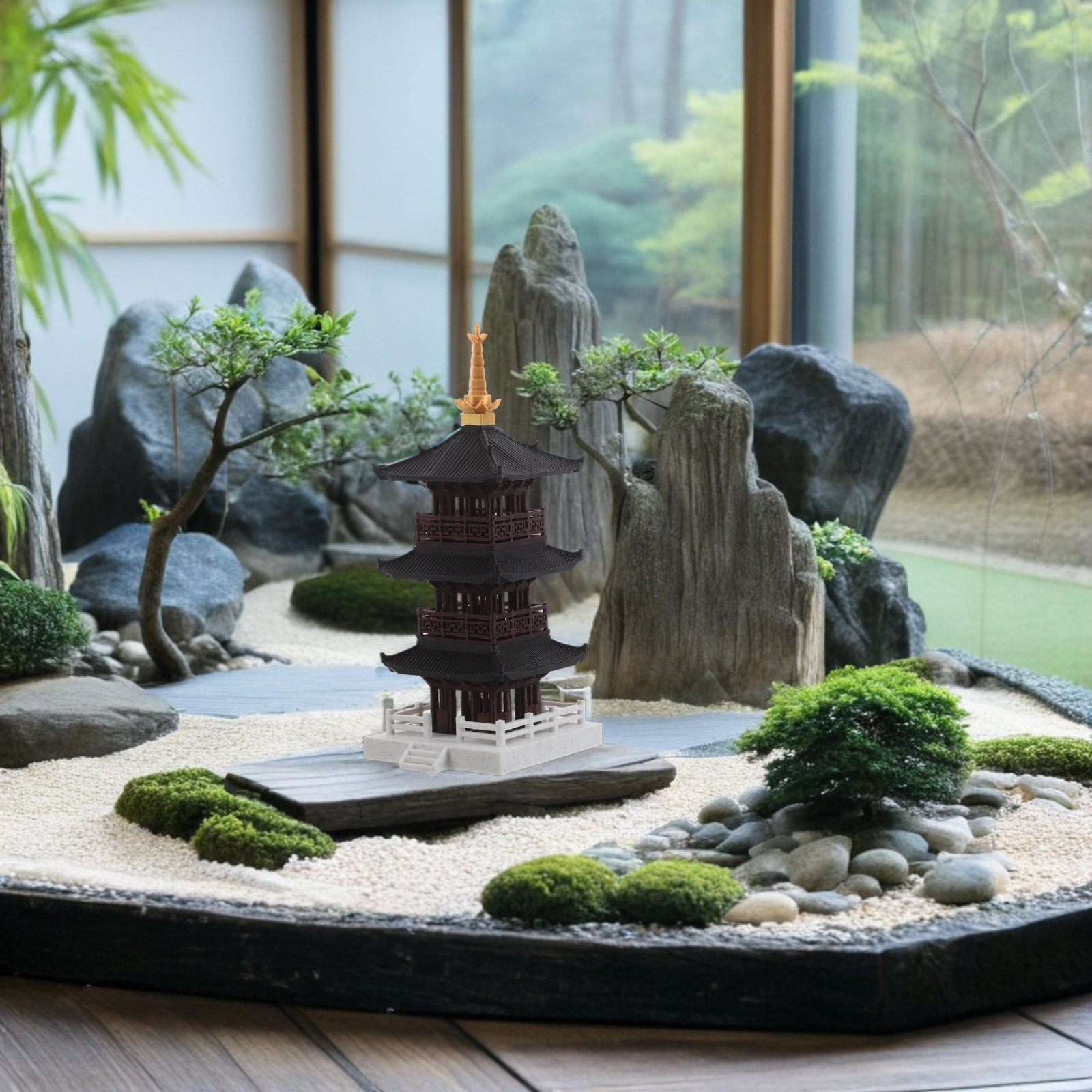 中国の塔の彫刻ミニチュア、3層タワーの飾り、水槽、テラリウム - Bonsai Garden Set Up のレビューと価格